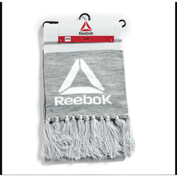Reebok Fringed Scarf Logo Gray White Soccer One Size Men's Women's New - Picture 4 of 12